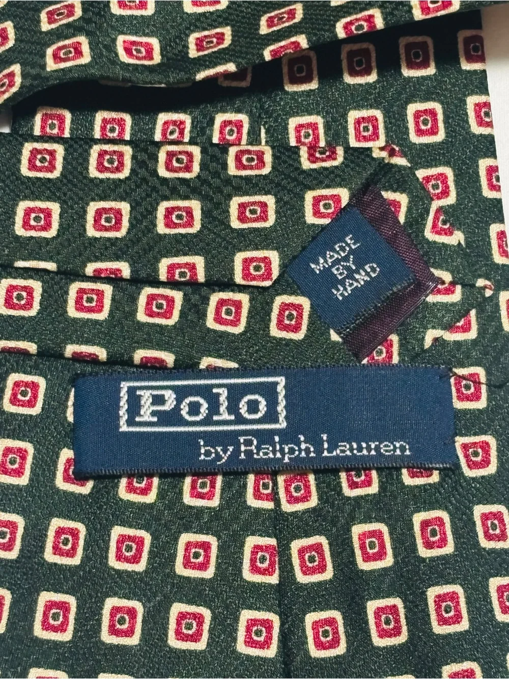 Polo Ralph Lauren Men’s Geometric Pattern Green and Red Necktie 58”